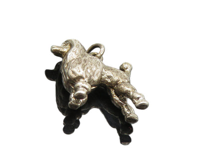925 Sterling Silver  Vintage Petite Dark Tone Poodle Dog Drop Pendant  PT6823