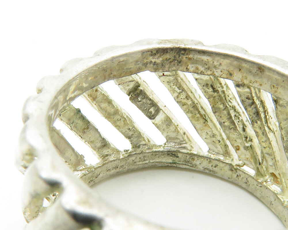 925 Sterling Silver  Vintage Shiny Slanted Open Design Band Ring Sz 6  RG11872