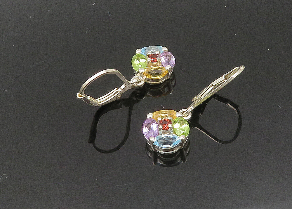 925 Silver Vintage Peridot Topaz & Multi Stone Floral Drop Earrings EG10335