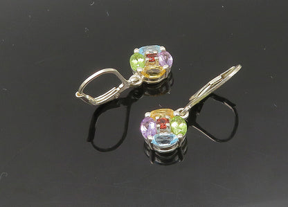 925 Silver Vintage Peridot Topaz & Multi Stone Floral Drop Earrings EG10335