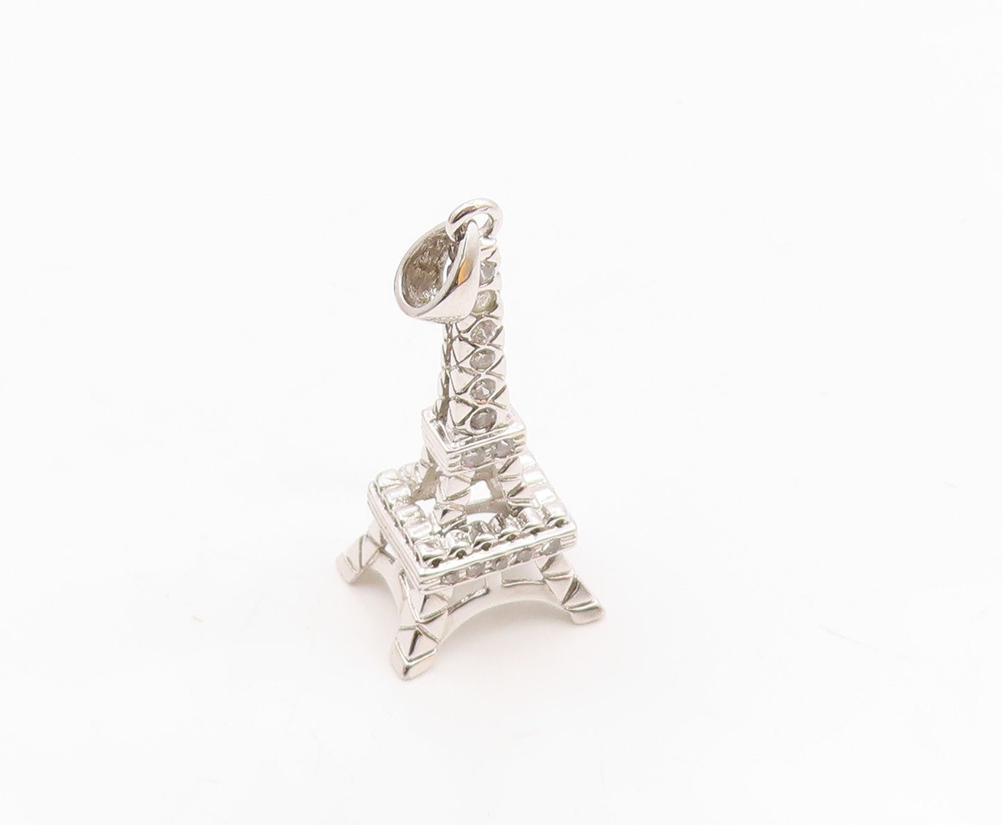 925 Sterling Silver  Vintage Cubic Zirconia Paris Eiffel Tower Pendant PT20773