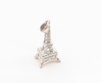 925 Sterling Silver  Vintage Cubic Zirconia Paris Eiffel Tower Pendant PT20773