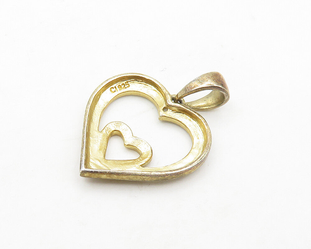 925 Sterling Silver  Vintage Genuine Diamond Open Love Heart Pendant  PT14356