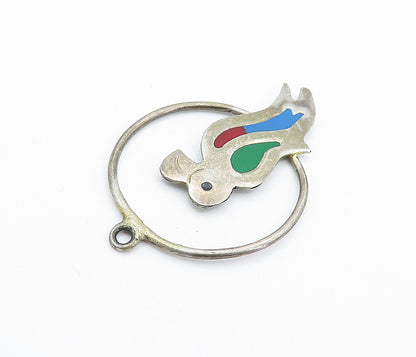 MEXICO 925 Sterling Silver  Vintage Enamel Detailed Toucan Bird Pendant PT4450