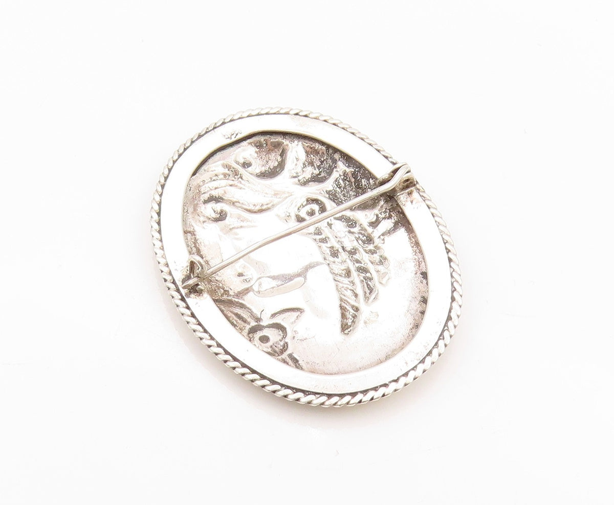 925 Sterling Silver Vintage Brooch Pin Etched Royal Female Figure  BP11590