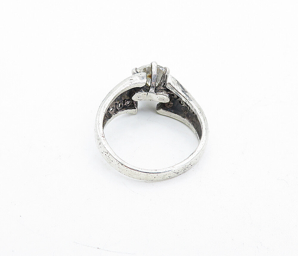 SETA 925 Silver  Vintage Cubic Zirconia Solitaire Accent Ring Sz 8.5  RG4725