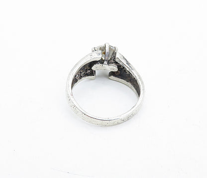 SETA 925 Silver  Vintage Cubic Zirconia Solitaire Accent Ring Sz 8.5  RG4725