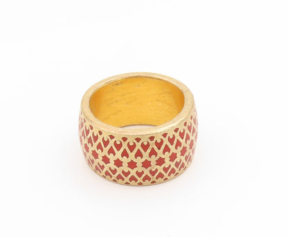 925 Sterling Silver Vintage Ring Gold Plated Red Lattice Pattern  Sz 7  RG34548