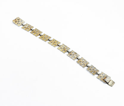 925 Sterling Silver  Vintage Dark Tone Floral Swirl Chain Bracelet  BT2237