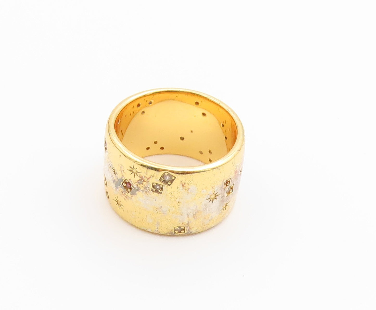925 Sterling Silver Vintage Ring Gold Plated DAUPHINETTE CZ Band  Sz 7  RG36709