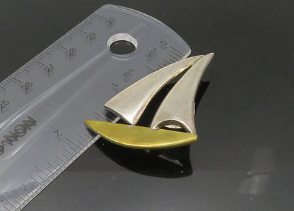MEXICO 925 Sterling Silver  Vintage Shiny 2 Tone Sail Boat Brooch Pin  BP8696
