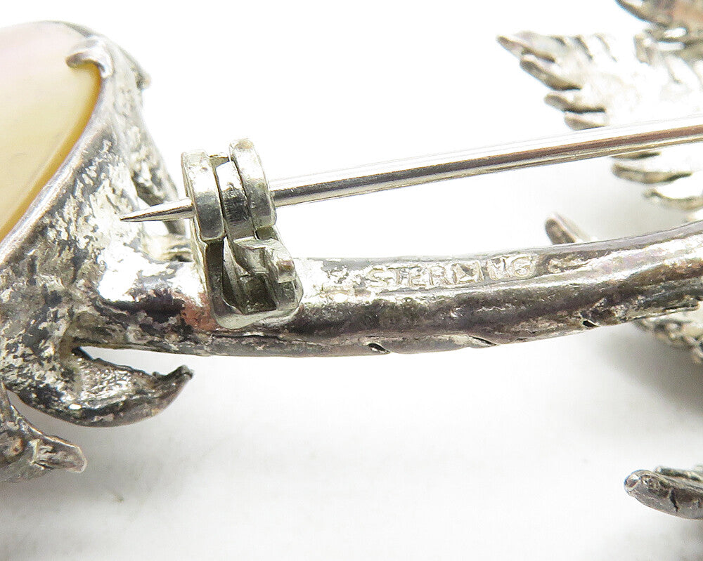 925 Sterling Silver  Vintage Abalone Shell Palm Tree Island Brooch Pin  BP4079