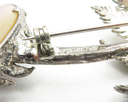 925 Sterling Silver  Vintage Abalone Shell Palm Tree Island Brooch Pin  BP4079