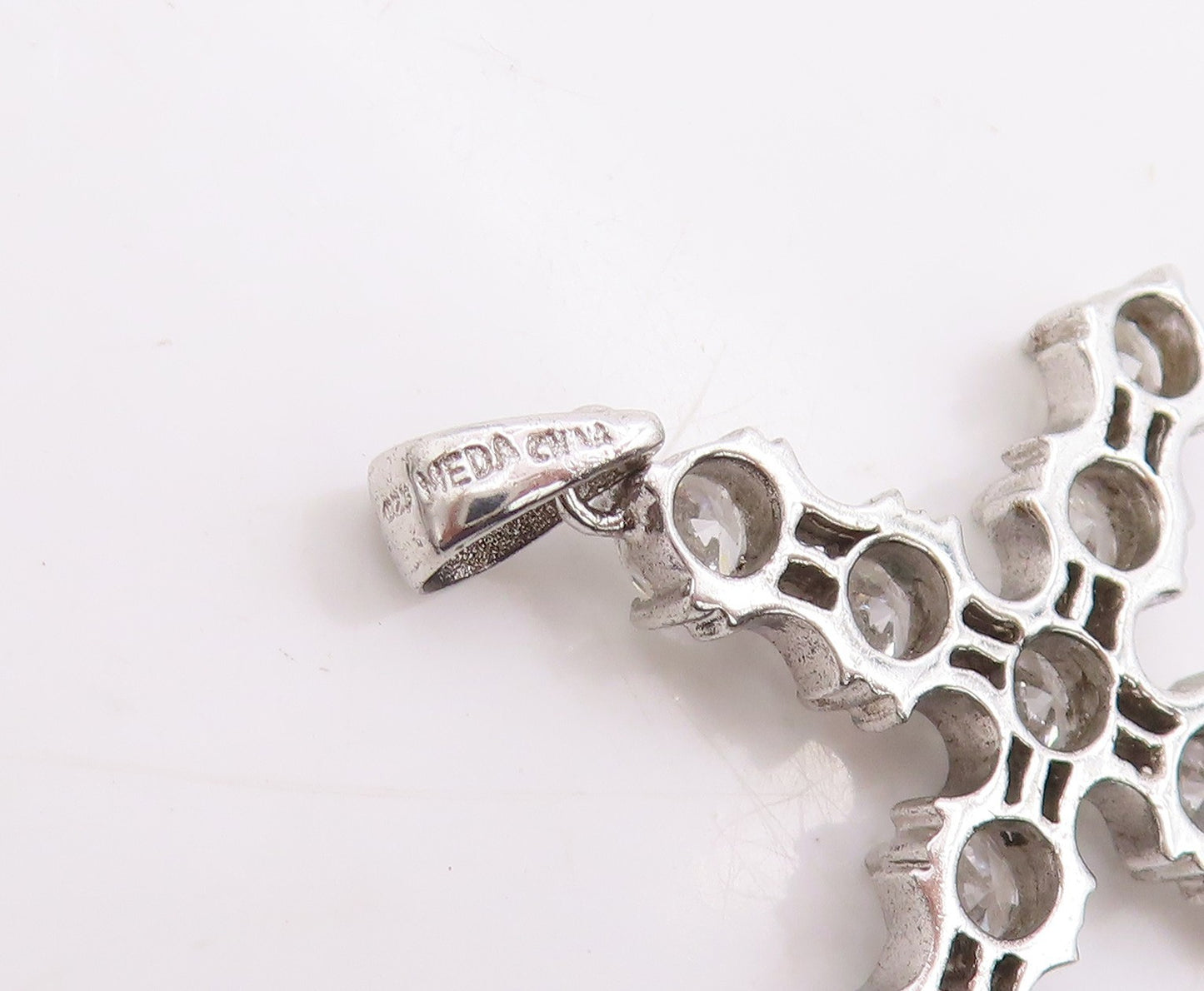 925 Sterling Silver Vintage Pendant Bezel Set CZ Religious Cross Charm  PT25738