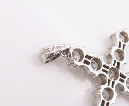 925 Sterling Silver Vintage Pendant Bezel Set CZ Religious Cross Charm  PT25738