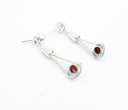 925 Sterling Silver  Cabochon Cut Carnelian Wrapped Dangle Earrings  EG2557