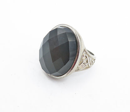925 Sterling Silver  Vintage Faceted Grey Quartz Cocktail Ring Sz 7  RG6844