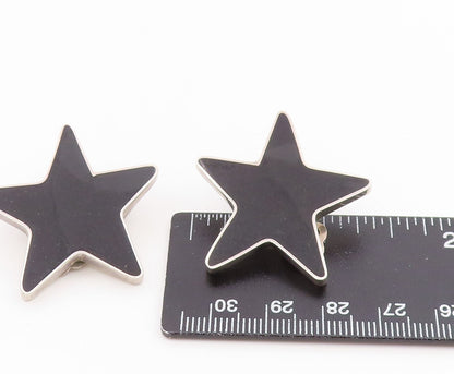 925 Sterling Silver Vintage Earrings MEXICO Onyx Inlay Modernist Star  EG14091