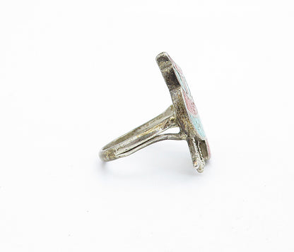 925 Silver  Vintage Antique Turquoise & Jasper Cocktail Ring Sz 6.5  RG7032
