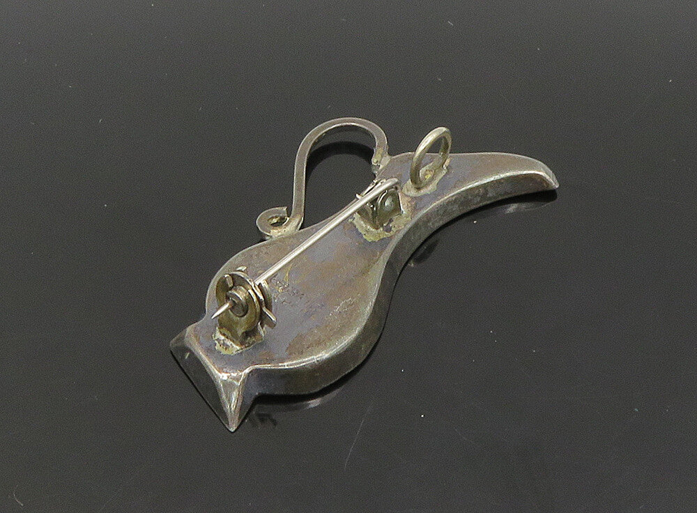 ISRAEL 925 Silver  Vintage Mother Of Pearl Mosaic Vase Brooch Pin  BP9181