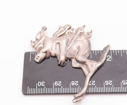 925 Sterling Silver Vintage Brooch Pin MEXICO Carved Happy Skiing Pig  BP10799