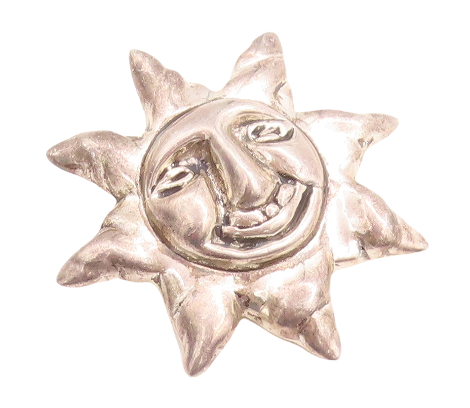 925 Sterling Silver Vintage Brooch Pin Puffed Happy Sun Cutout  BP11443
