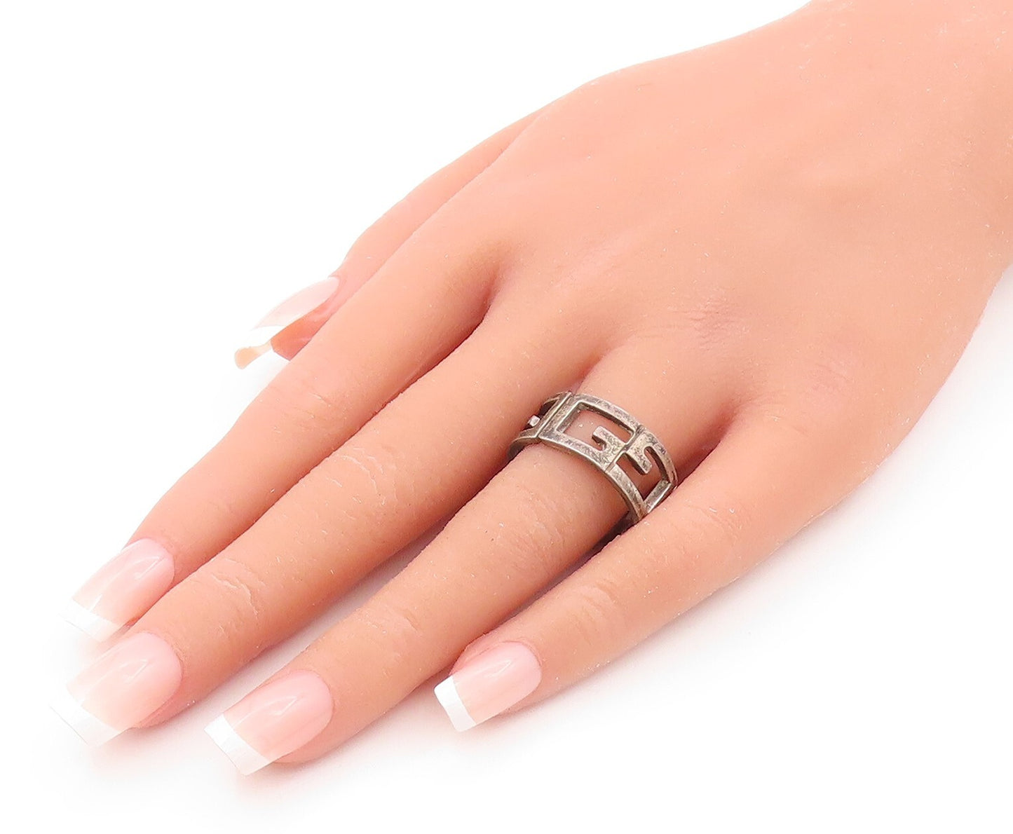 925 Sterling Silver Vintage Ring MEXICO Dark Tone Cutout Maze Key Sz 10  RG31808