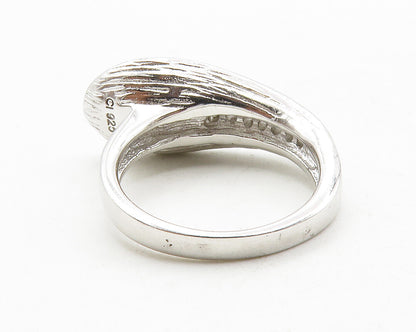 925 Sterling Silver  Petite White Topaz Shiny Textured Band Ring Sz 6  RG12737