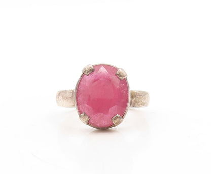 925 Sterling Silver Vintage Ring Minimalist Oval Cut Ruby  Sz 11  RG31331