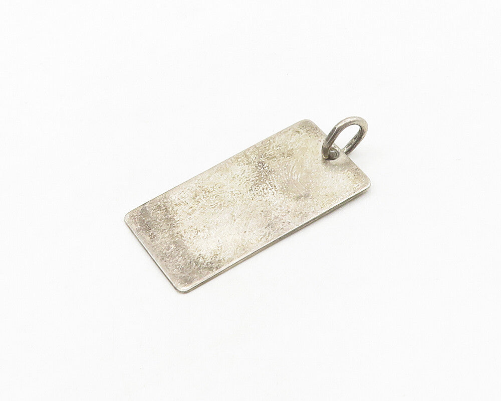 925 Sterling Silver  Vintage Stamped Signature Dark Tone Tag Pendant  PT14262