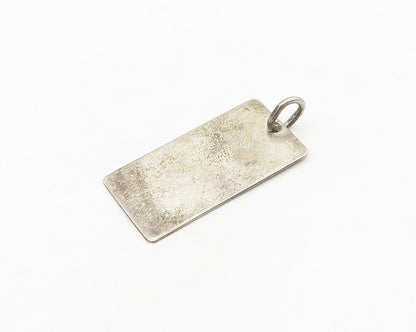 925 Sterling Silver  Vintage Stamped Signature Dark Tone Tag Pendant  PT14262