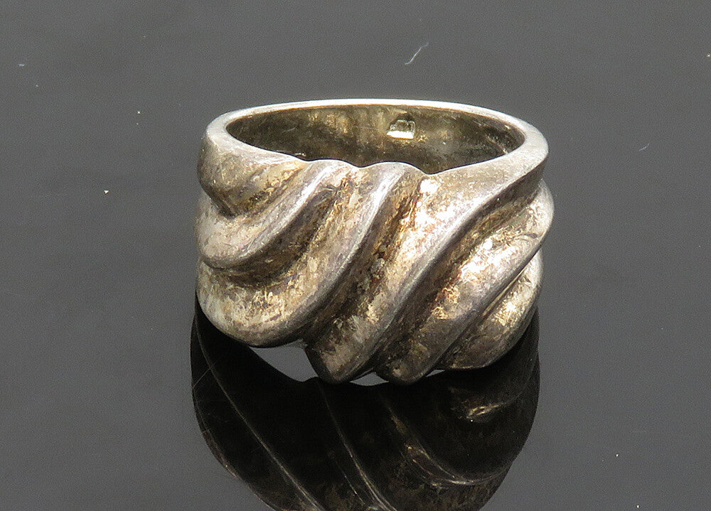 925 Sterling Silver  Vintage Dark Tone Fluted Dome Band Ring Sz 6  RG20397