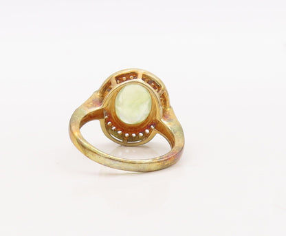 925 Sterling Silver Vintage Ring Gold Plated Green Gemstone & CZ  Sz 7  RG29818