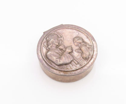 925 Sterling Silver Vintage Pill Box EUROPE Jesus & Mary Religious OPENS  TR3956