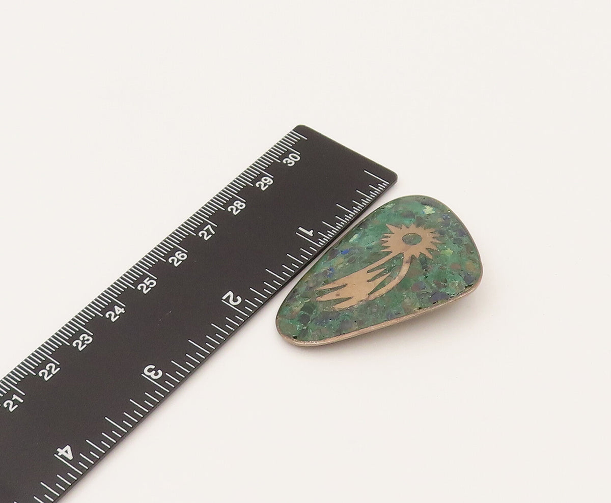 TAXCO 925 Silver  Vintage Rocky Green Turquoise & Figure Brooch Pin  BP10222