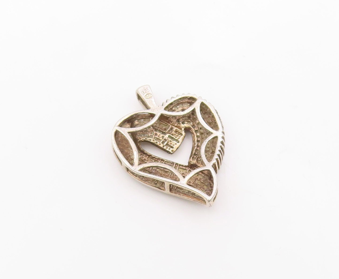 925 Sterling Silver  Vintage Genuine Diamonds Love Heart Pendant  PT17619