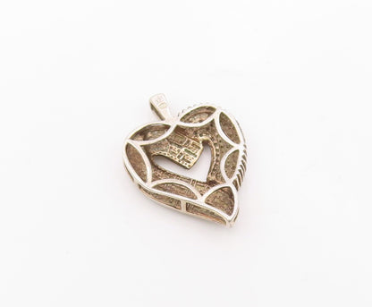 925 Sterling Silver  Vintage Genuine Diamonds Love Heart Pendant  PT17619