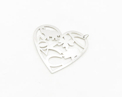 925 Sterling Silver  Vintage Shiny Good Luck Cutout Heart Pendant  PT14407