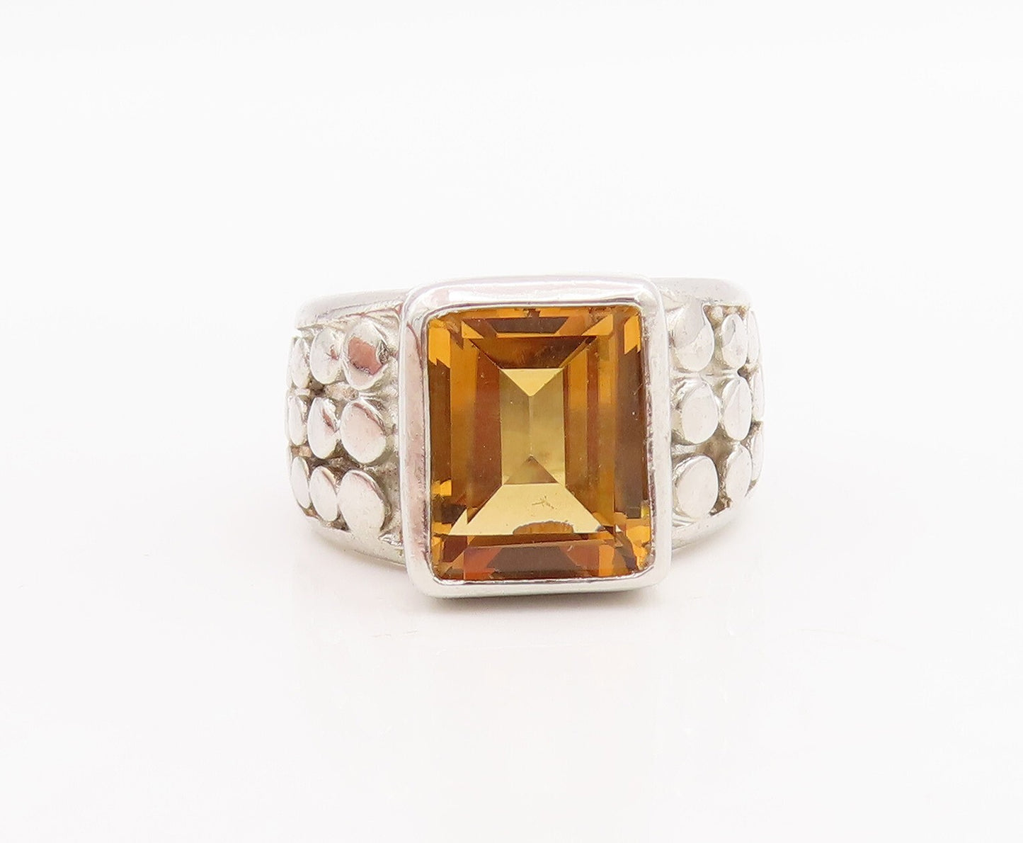 925 Sterling Silver Vintage Ring Beaded Shank Inlay Citrine  Sz 6  RG28683