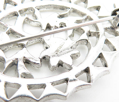 925 Sterling Silver  Vintage Sparkling Floral Designed Oval Brooch Pin  BP2199