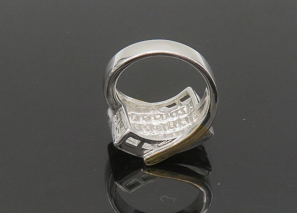 925 Silver  Vintage Sparkling Cubic Zirconia 2 Tone Band Ring Sz 9  RG20917