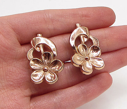 Rose Gold Over 925 Silver  Vintage Floral Non Pierced Screwback Earrings EG1983