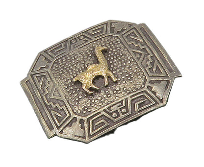 925 Silver & 18K Gold  Vintage Two Tone Alpaca Oxidized Brooch Pin  BP6103