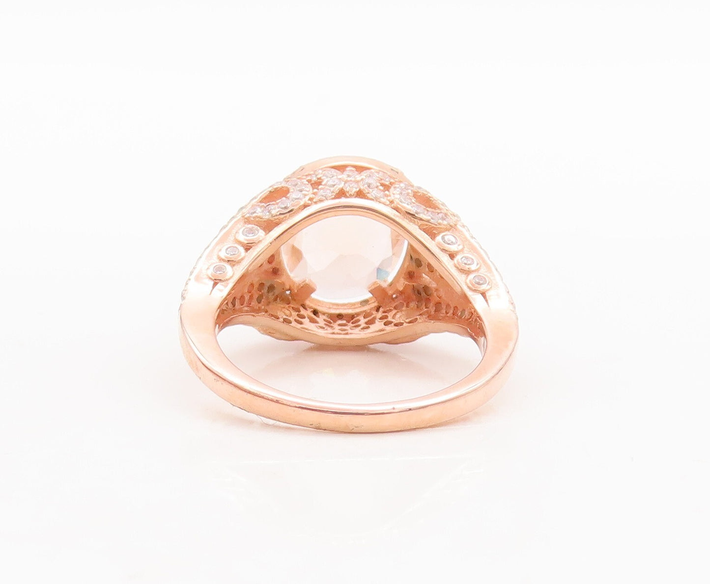 925 Sterling Silver Vintage Ring Rose Gold Plated Morganite & CZ  Sz 7  RG29473