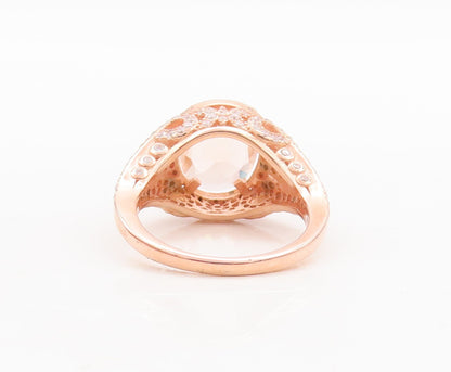 925 Sterling Silver Vintage Ring Rose Gold Plated Morganite & CZ  Sz 7  RG29473