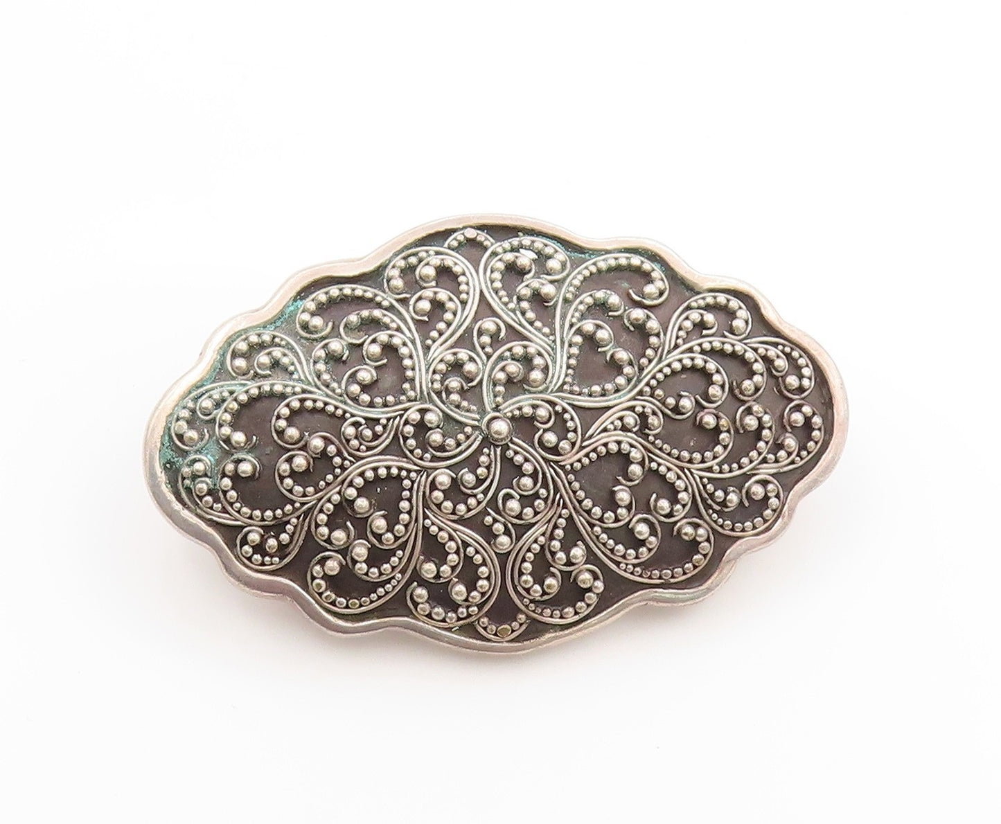 925 Sterling Silver Vintage Brooch LOIS HILL Beaded Floral Filigree  BP11869