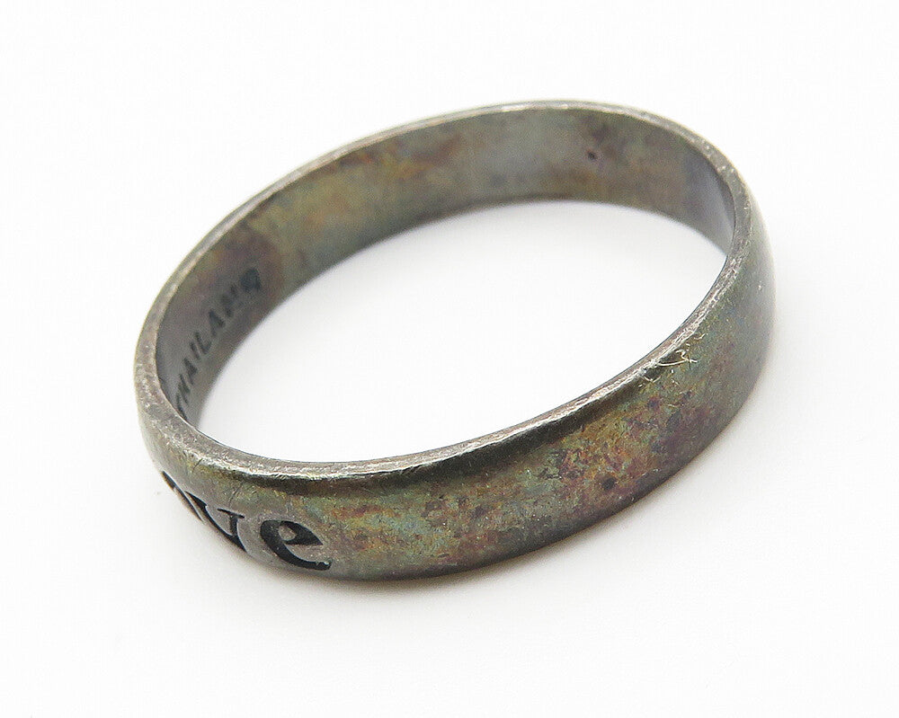 925 Sterling Silver  Vintage Oxidized Love Stamped Band Ring Sz 8  RG11404