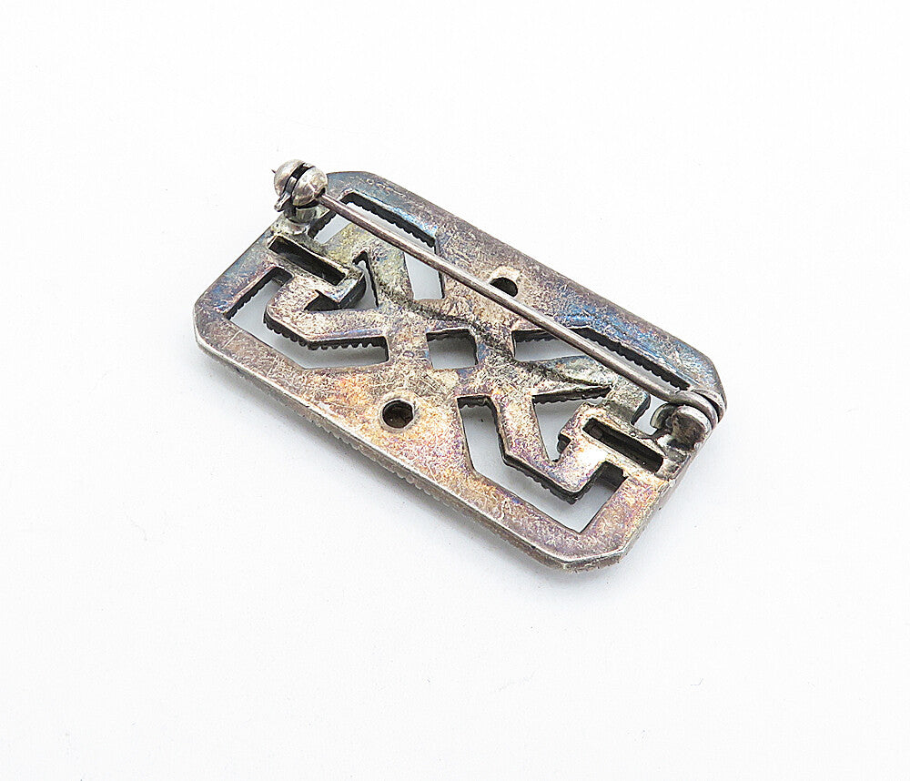 925 Sterling Silver  Vintage Mother Of Pearl & Black Onyx Brooch Pin  BP2331