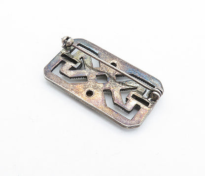 925 Sterling Silver  Vintage Mother Of Pearl & Black Onyx Brooch Pin  BP2331