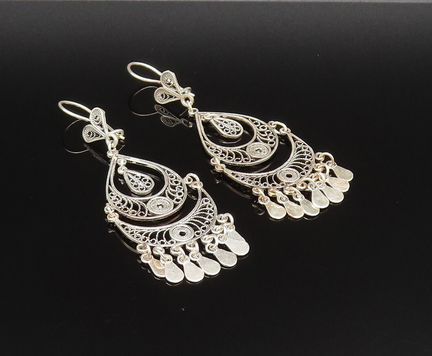 925 Silver  Vintage Twisted Rope Pear Shaped Disc Boho Style Earrings  EG12058
